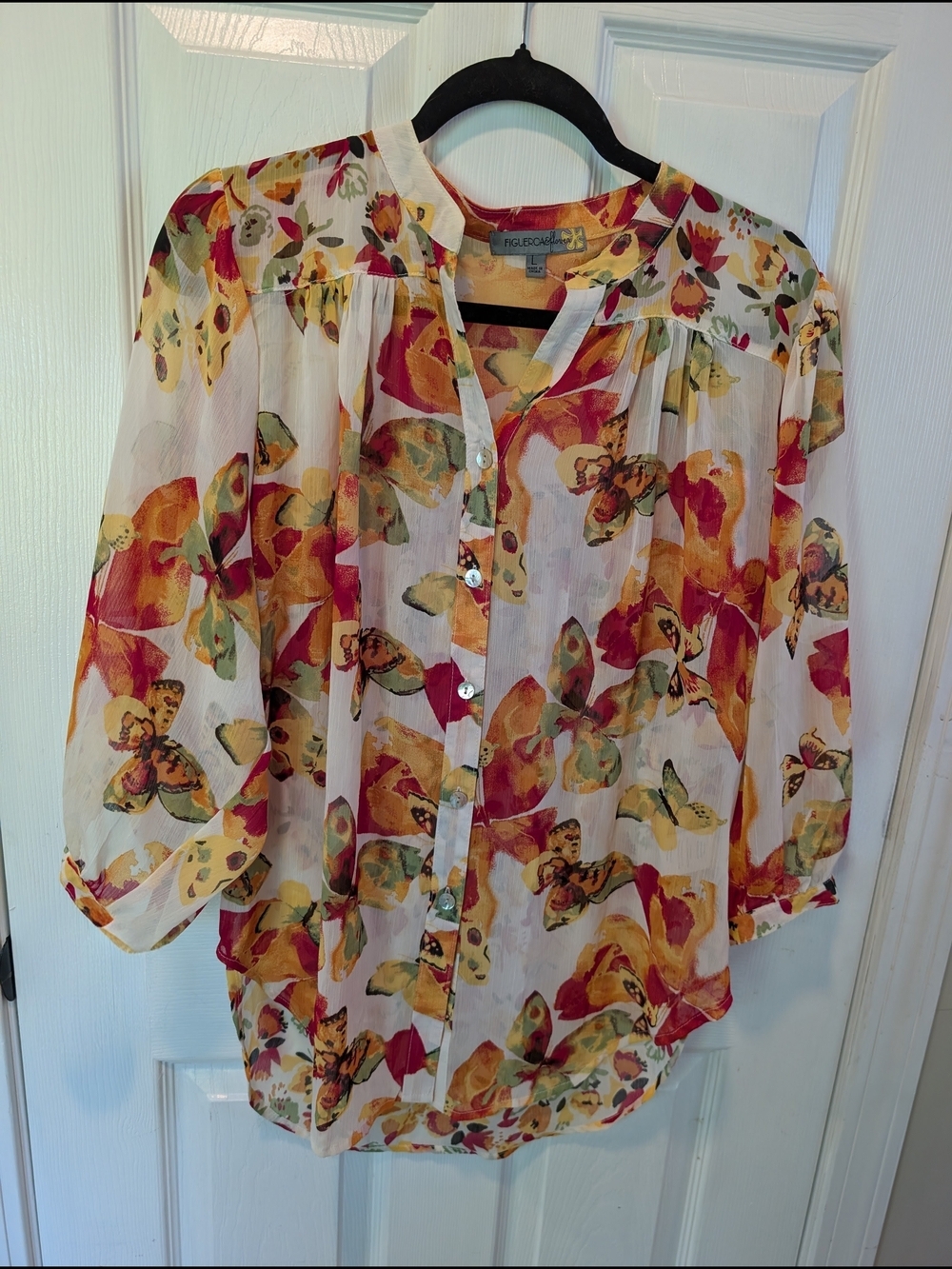 Figueroa & Flower Floral Butterfly Button-Front Blouse - Size L